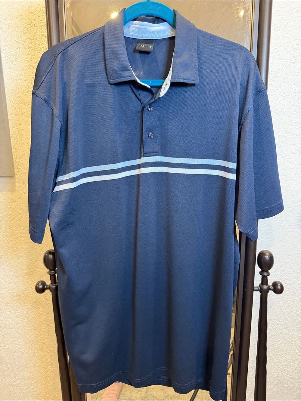 DUNNING GOLF Men's Navy Polo with Light Blue Stripe